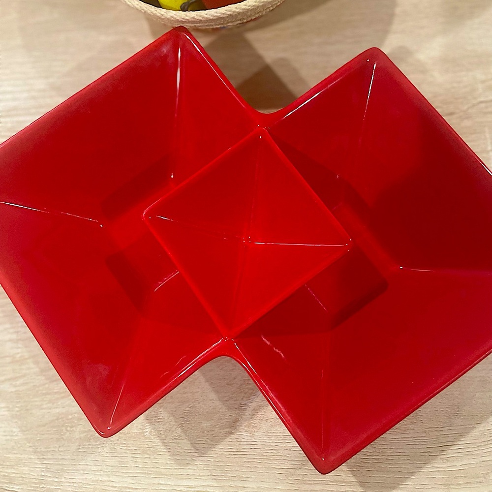 Retro Red Ceramic Geometric Relish Dish